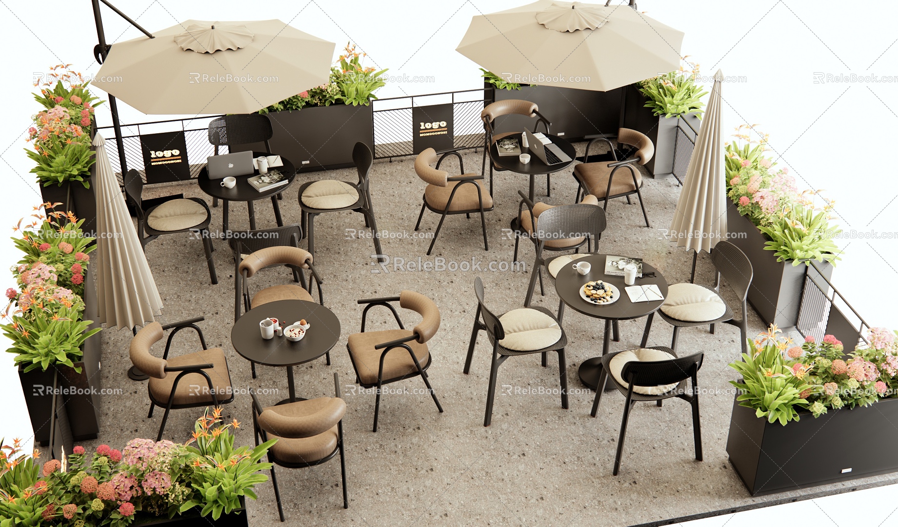 Modern Commercial Outside Area Coffee Shop Outside Outdoor Tables and Chairs Flower Box Fence Negotiation Tables and Chairs Leisure Tables and Chairs model