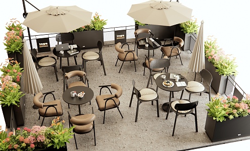 Modern Commercial Outside Area Coffee Shop Outside Outdoor Tables and Chairs Flower Box Fence Negotiation Tables and Chairs Leisure Tables and Chairs 3d model