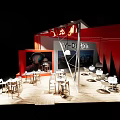 Y Design Exhibition Hall Interior With Red Walls Tables And White Chairs Layout