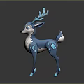 Blue Glowing Deer 3D Model With Antlers Spots And White Belly Standing On Gray Background