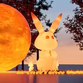 Giant Illuminated Rabbit Display With Red Moon Trees And Small Rabbit Lights 3d model