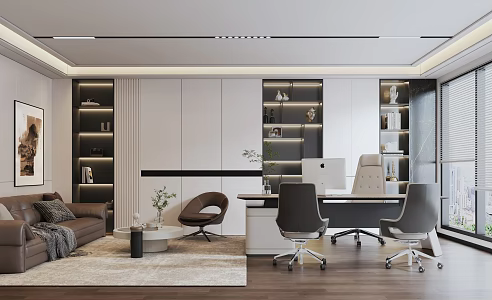 Modern manager office desk chairman office sofa painting 3d model