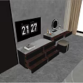 Elegant Modern Vanity Table With Marble Countertop Cosmetics Drawers Mirror TV And Stool