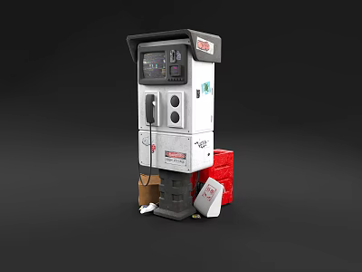 Modern Parking Payment Kiosk With Display Screen Control Buttons And Storage Bins 3d model