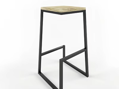 Modern Bar Stool With Wooden Square Seat And Black Metal Frame Design 3d model
