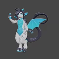 Game And Movie Character 3D Model With Black Hair Blue Horns And Waving Hand