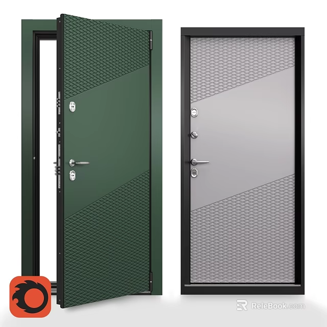 Modern Green And Gray Swing Doors With Perforated Mesh Design For Home 3d model 