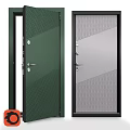 Modern Green And Gray Swing Doors With Perforated Mesh Design For Home