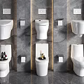 Modern Various Toilets in Different Styles with Grey Marble Wall 3d model