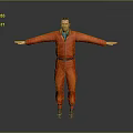 Man in Orange Jumpsuit Standing with Arms Outstretched Against Gray Background