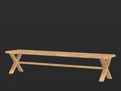 Natural Wooden Outdoor Bench With Cross Leg Design For Garden Seating 3d model