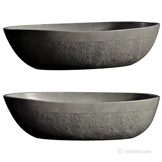 Two Oval Bathtubs With Stone Like Texture 3d model 