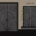 Modern Villa Copper Steel Double Doors With Sunburst Design And Bamboo Plant