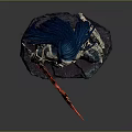 Warrior Woman Statue With Blue Hair Armor Red Sword And Rock Base