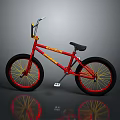 Red Bicycle With Yellow Graphics Black Seat And Yellow Spoke Wheels On Gray Background