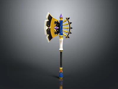 Game Movie Character Used Yellow Black Spiked Axe With Purple Top And Blue Accents 3d model