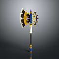 Game Movie Character Used Yellow Black Spiked Axe With Purple Top And Blue Accents