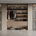 Elegant Modern Wardrobe Interior Featuring Hanging Clothes Pillows Hats Bags Drawers Shoes And Glass Doors