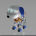 Cartoon Style Robotic Dog Character With Blue Ears Glowing Eyes And Orange Details
