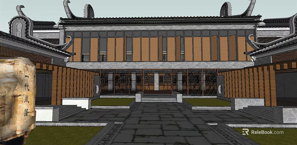 Traditional Ancient Chinese Architecture With Curved Eaves Wooden Latticed Windows And Stone Pavement Courtyard 3d model 