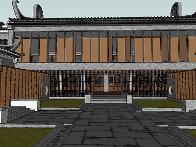 Traditional Ancient Chinese Architecture With Curved Eaves Wooden Latticed Windows And Stone Pavement Courtyard 3d model