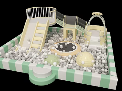 Fun Playground Equipment With Ball Pit Slide Railing And Green White Striped Border 3d model