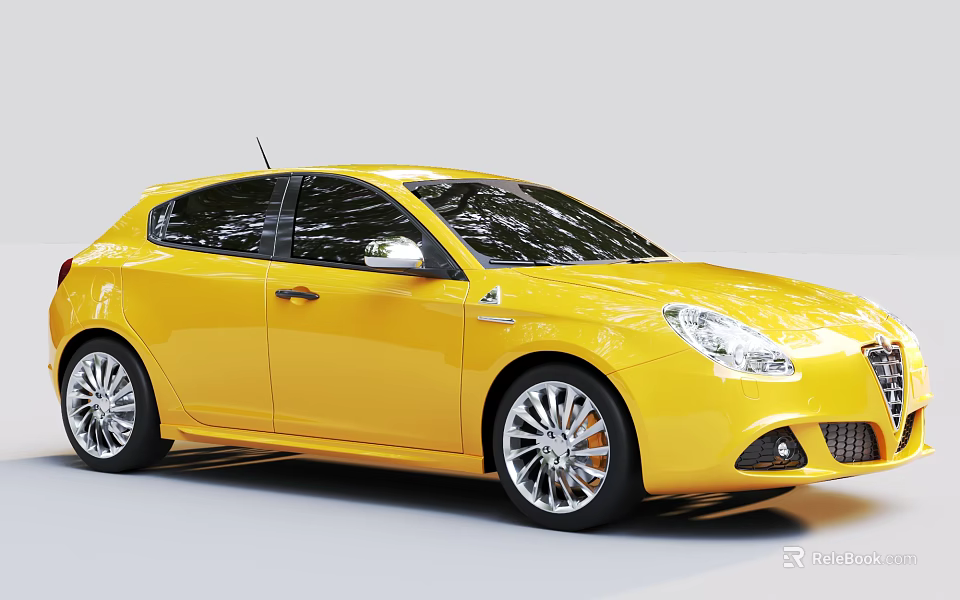 Yellow Compact Car With Stylish Glossy Exterior And Alloy Wheels 3d model 