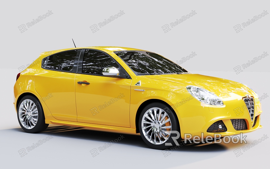 Yellow Car Sedan Alfa Romeo model