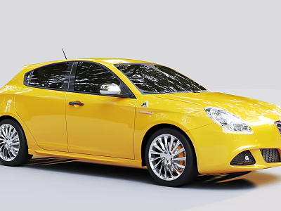Yellow Compact Car With Stylish Glossy Exterior And Alloy Wheels 3d model