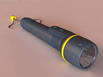 Dark Gray Handheld Flashlight With Yellow Ring And Lanyard Design 3d model