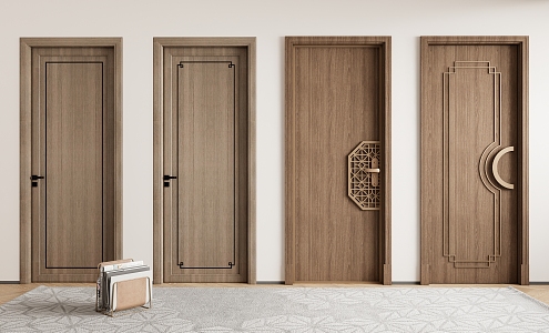 New Chinese Style Swing Door Single Door Bedroom Door 3d model