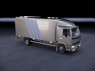 Gray Box Truck With Blue Stripes And Modern Body Design For Transport 3d model