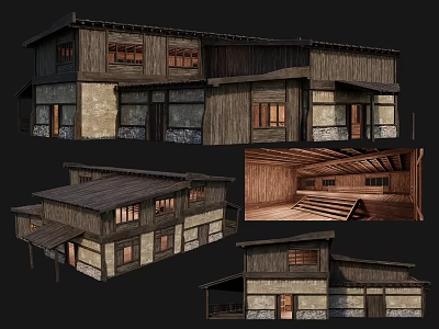 Traditional Ancient Building Wooden Structure Classic Roof Stone Walls And Interior Design 3d model