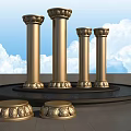 Ornate Golden Columns With Decorative Bases Against Blue Sky And Clouds
