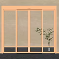 Modern Glass Door With Golden Frame And Potted Plant In Interior Space