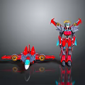 Transformable Red Robot Toy With Aircraft Model And Humanoid Figure Design