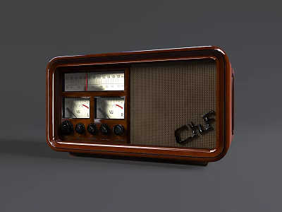 Vintage Wooden Case Audio Speaker With Classic Dial Knobs And Leather Strap Design 3d model