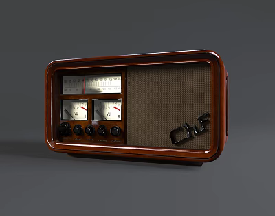 Vintage Wooden Case Audio Speaker With Classic Dial Knobs And Leather Strap Design 3d model
