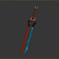 Decorative Fantasy Weapon Sword With Pink Tip Brown Hilt Blue Red Blade And Ornate Patterns
