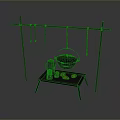 Outdoor Cooking Equipment with Metal Stand Hooks Hanging Iron Pot Small Table Metal Container Fruits