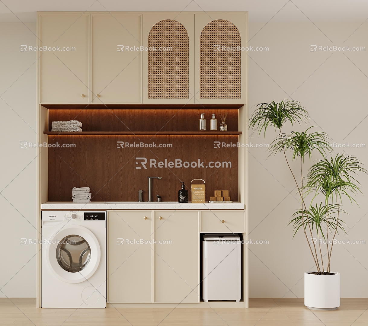 Middle Style Bathroom Cabinet Balcony Cabinet Washing Machine 3d model