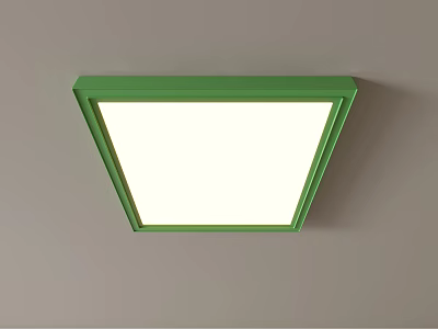 Square Green Frame Ceiling Light With White Shade Mounted on Ceiling 3d model