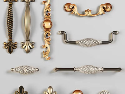 Various Decorative Metal Handles With Intricate Patterns And Classic Modern Styles 3d model