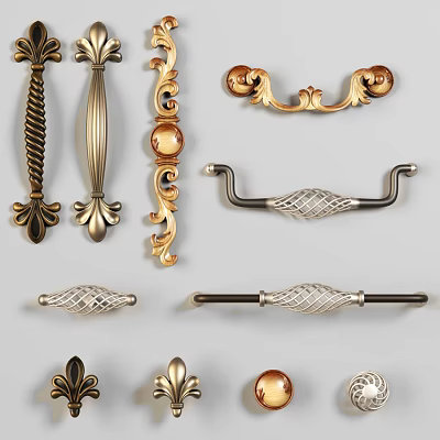 Various Decorative Metal Handles With Intricate Patterns And Classic Modern Styles 3d model