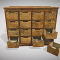 Wooden Display Cabinet Shelves with Multiple Open and Closed Drawers for Rustic Storage Showcase