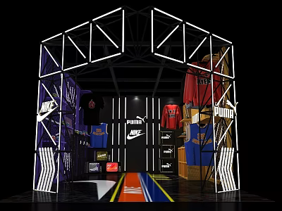 Modern Sportswear Display Space With Neon Geometric Frame And Nike Apparel 3d model