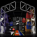 Modern Sportswear Display Space With Neon Geometric Frame And Nike Apparel