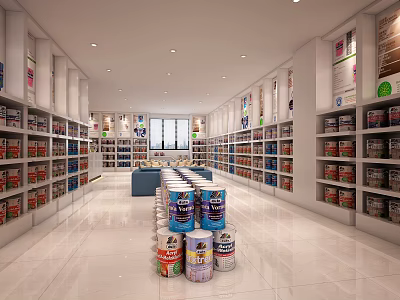 Spacious Bright Specialty Store With Shelves Full Of Canned Goods And Stacked Products 3d model