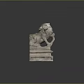 Traditional Stone Lion Sculpture with Crouching Pose and Ornate Pedestal Base