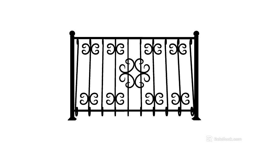 Ornamental Iron Fence with Intricate Scrollwork and Decorative Patterns for Garden Exterior 3d model 